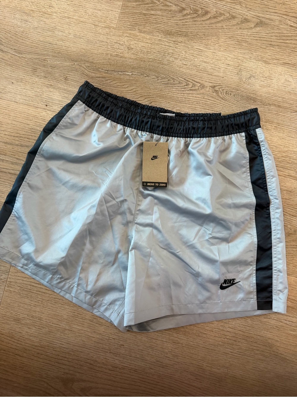 Nike Men’s Light Gray Athletic Shorts with Black Side Panels